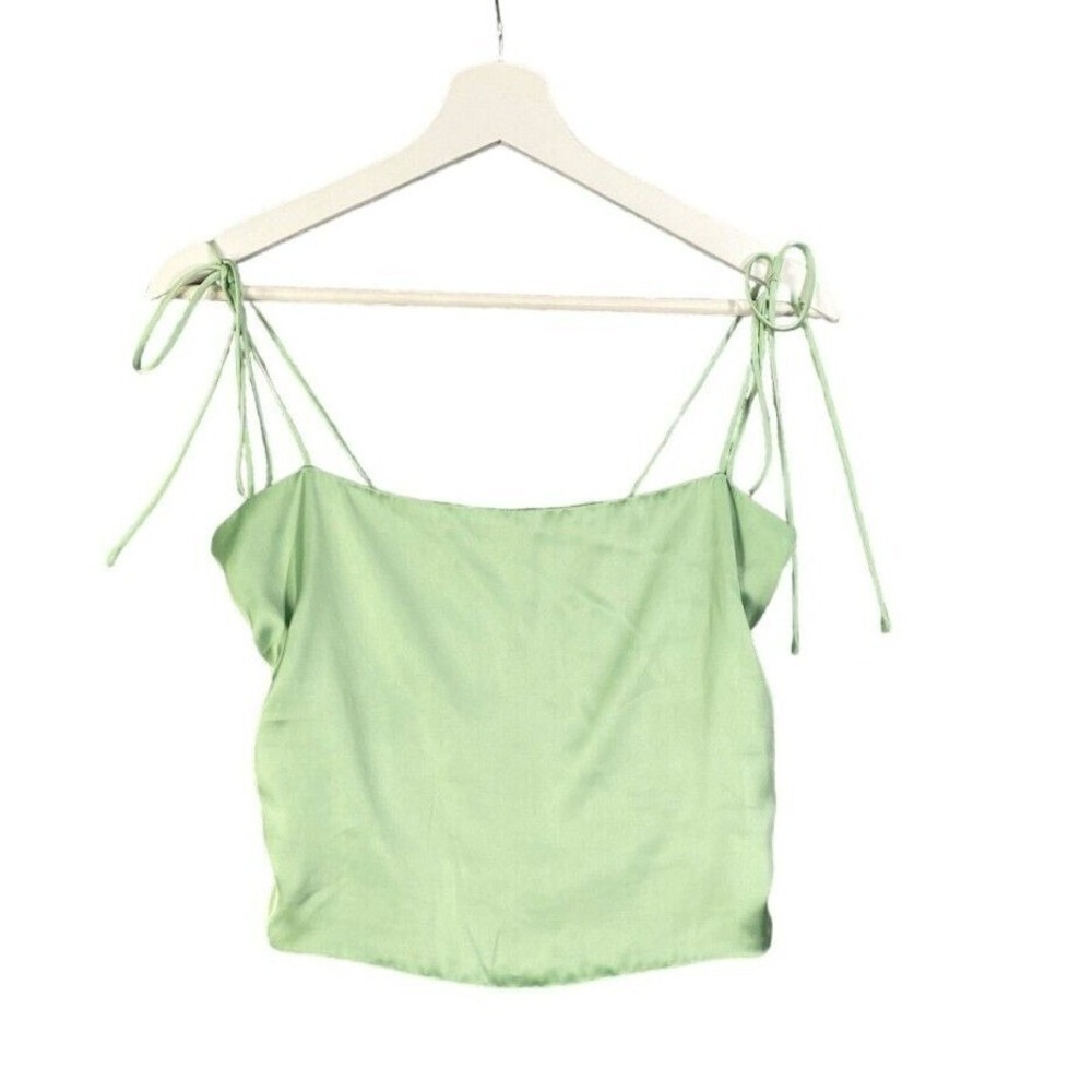 Urban Outfitters Womens Dainty Fairy Coquette Satin Cami M Green Strappy Smocked